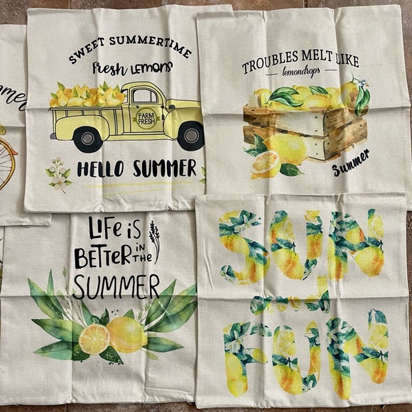 Summer Outdoor Home Decor Throw Yellow Lemon Zipper Pillow Covers Set of 6 - Picture 4 of 8